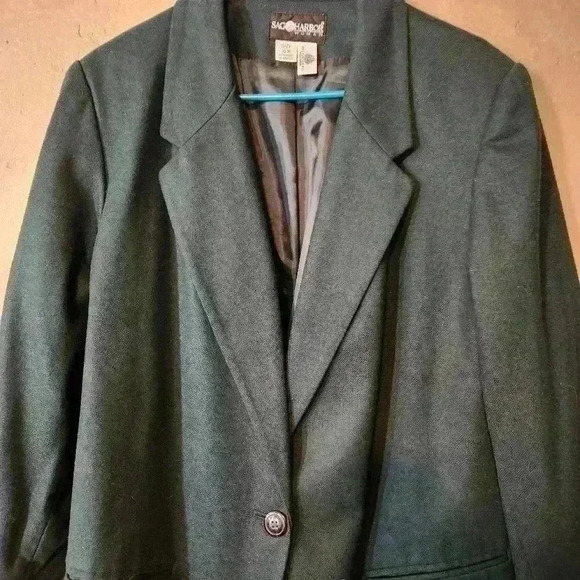 SAG HARBOR 100% pure wool oversized blazer size 16 W Dark Green - Picture 2 of 6